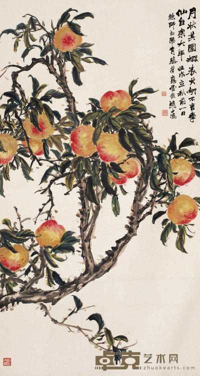赵士鸿 壬戌（1922年）作 桃寿图 轴 151×81cm